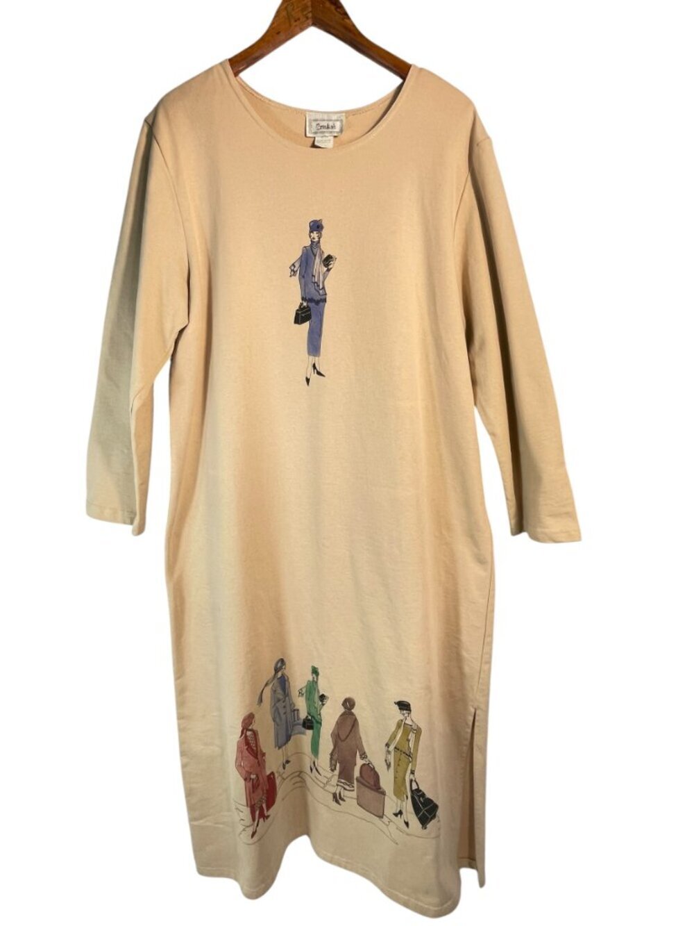 Vintage Trisha 1999 Graphic Midi Dress XL Art Print Cotton USA - Picture 3 of 13